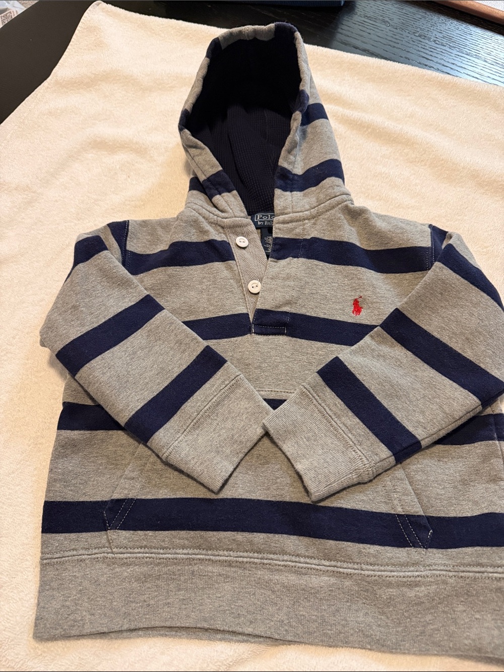 Polo by Ralph Lauren Gray & Navy Striped Hooded Sweatshirt